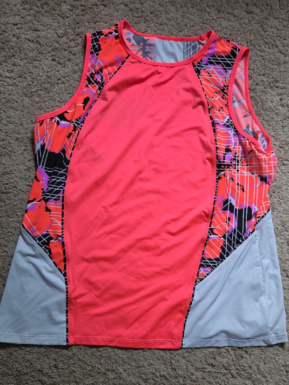 Tail Neon Coral Racerback Tank with Printed Side Panels